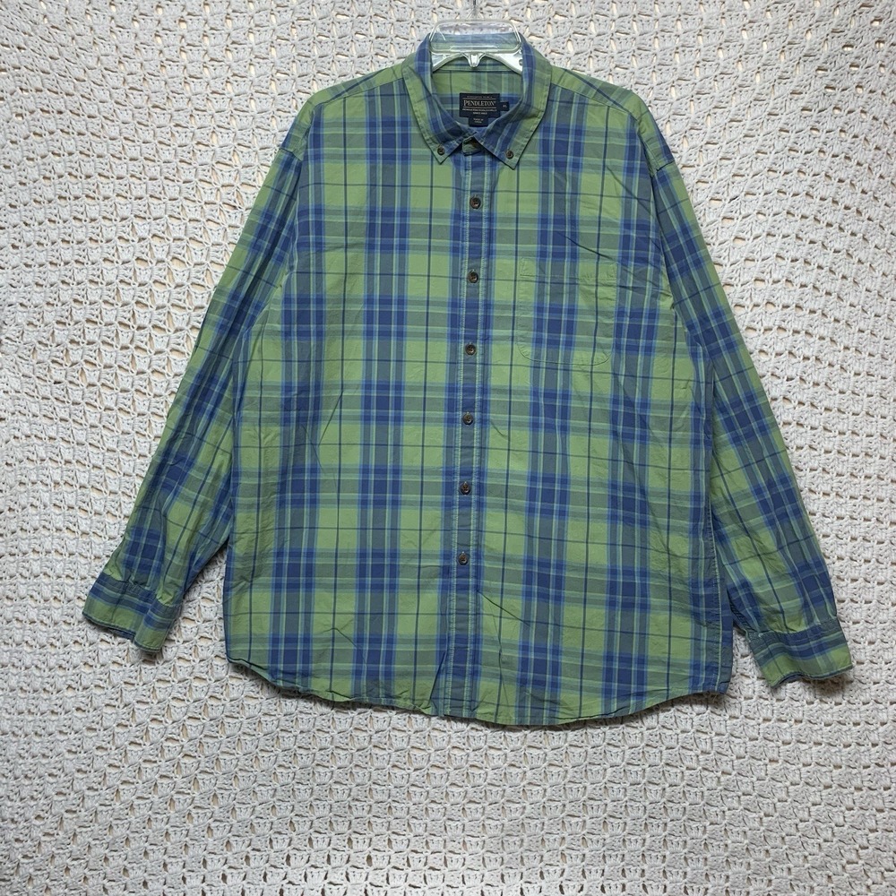 Vintage Pendleton Shirt Men's Size XL Green Blue Plaid‎ Button Down Long Slv